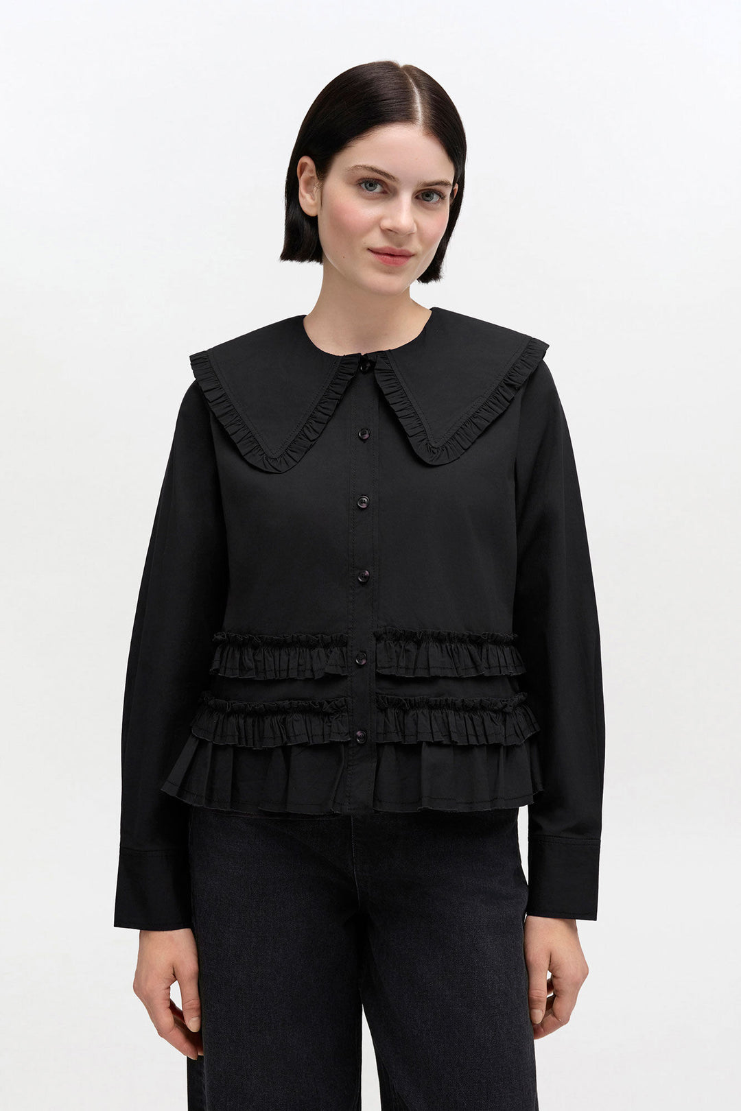 Stretch Cotton Shirt w. Frills