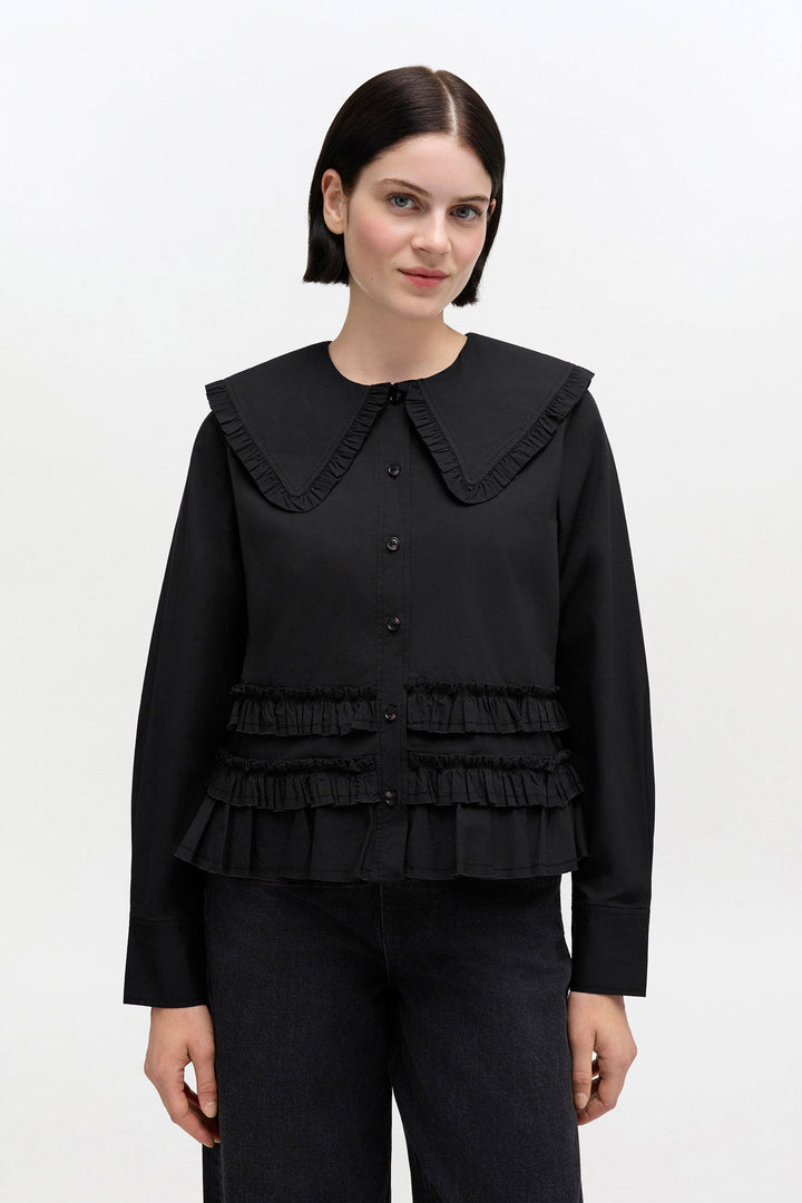 Stretch Cotton Shirt w. Frills