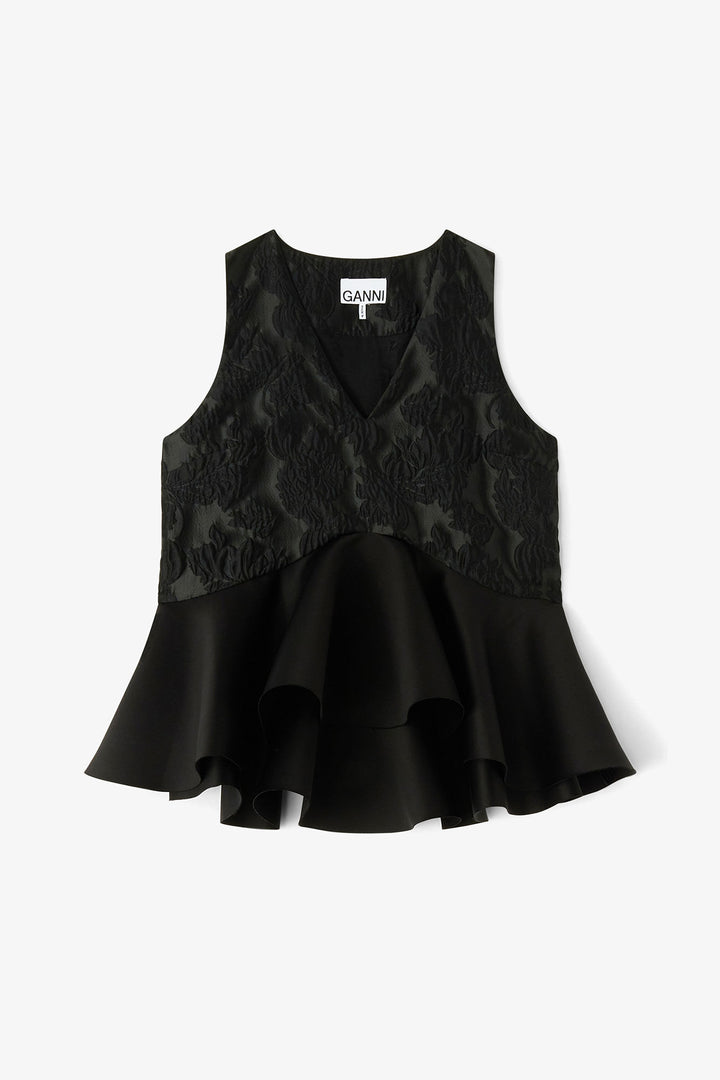 Satin Cloque Sleeveless Peplum Blouse