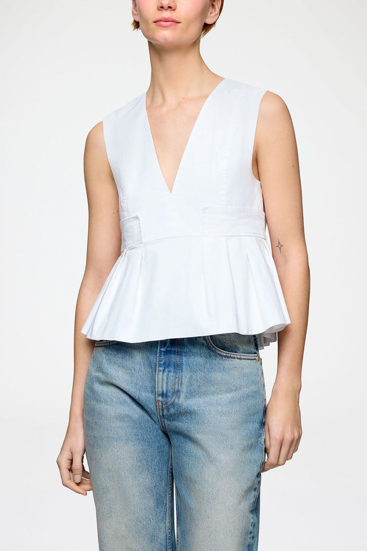 Stretch Cotton V-neck Pocket Blouse