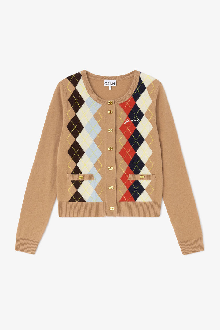 Cashmere Wool Mix Argyle Cardigan