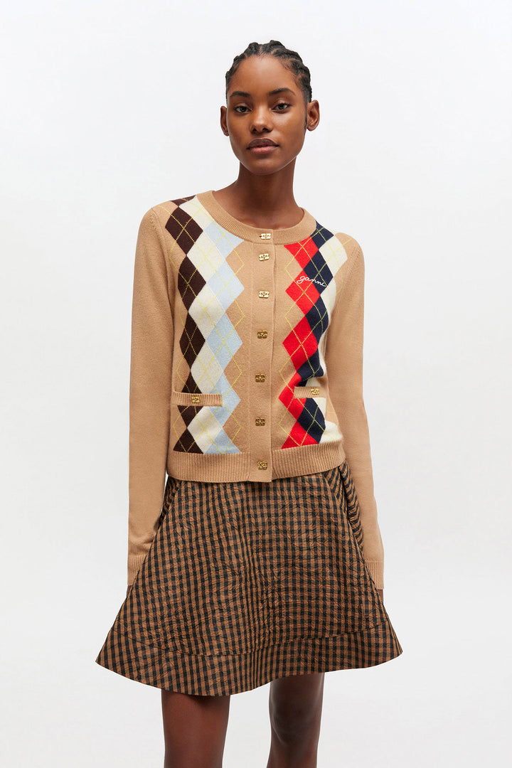 Cashmere Wool Mix Argyle Cardigan