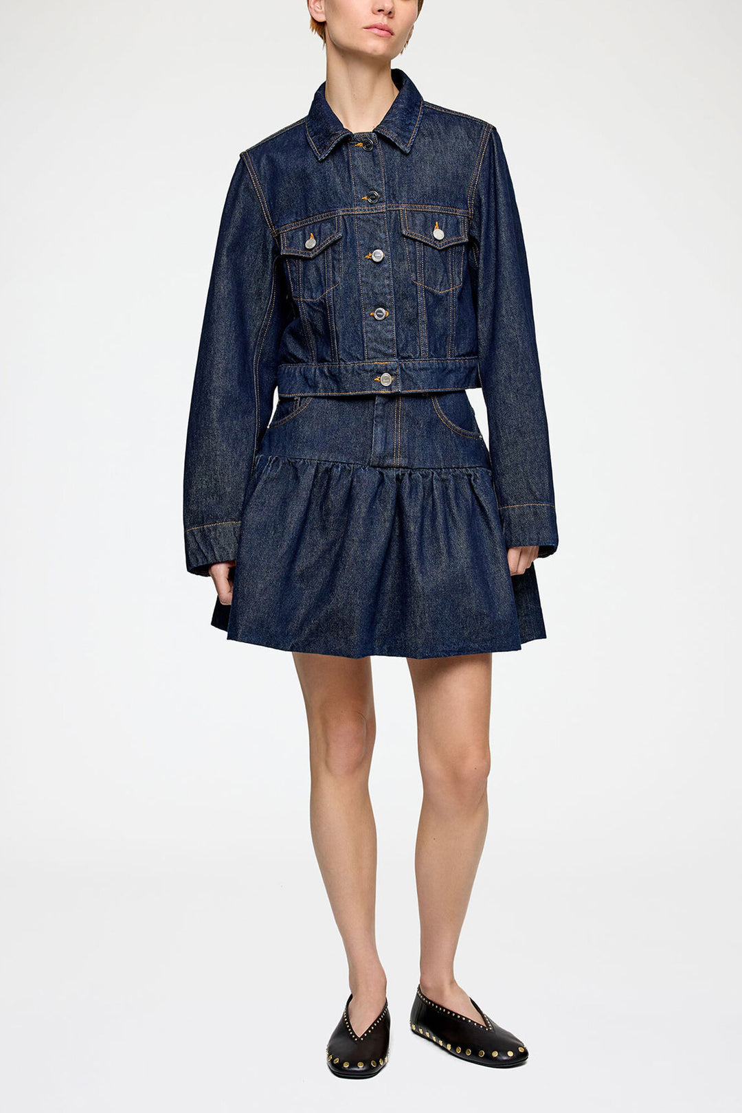 Rinse Denim Bubble Mini Skirt