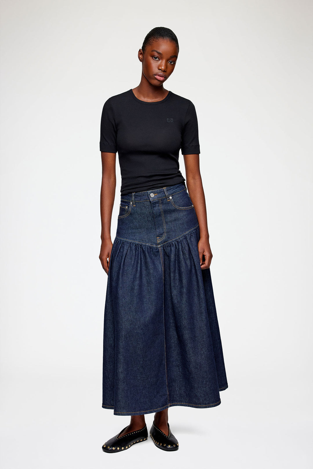 Stretch Denim Long Skirt