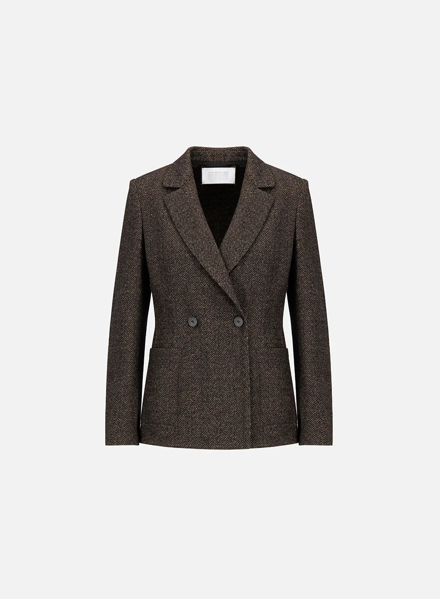 Women d.b. blazer with shoulder pads donegal herringbone