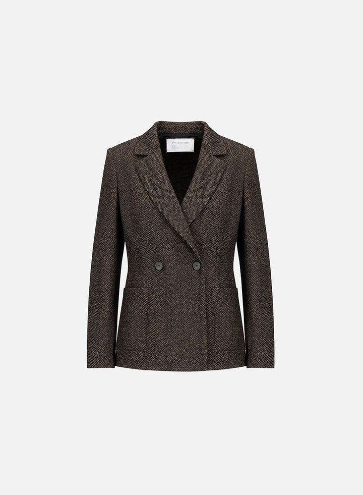 Women d.b. blazer with shoulder pads donegal herringbone
