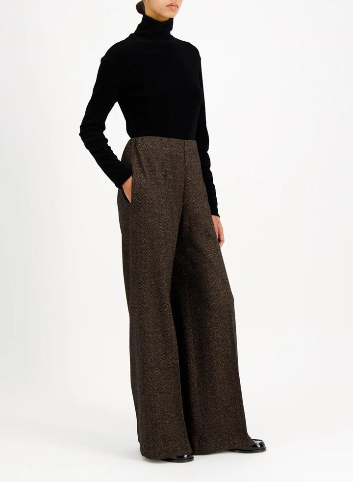 Women flared trousers donegal herringbone