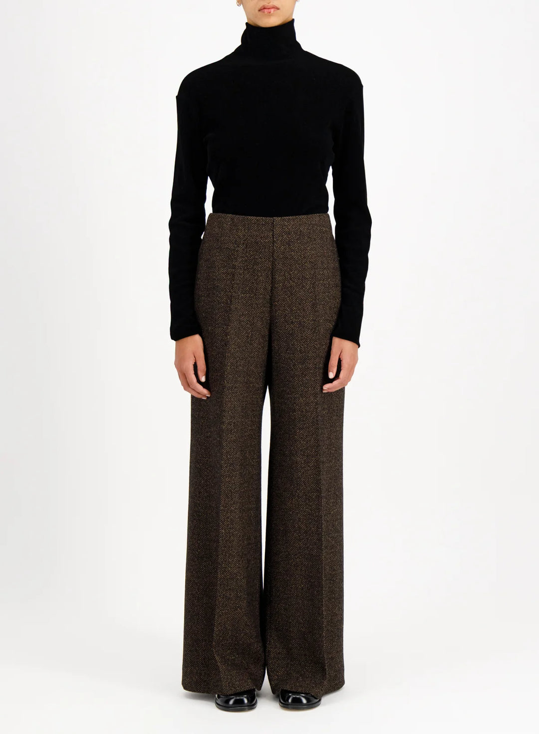 Women flared trousers donegal herringbone