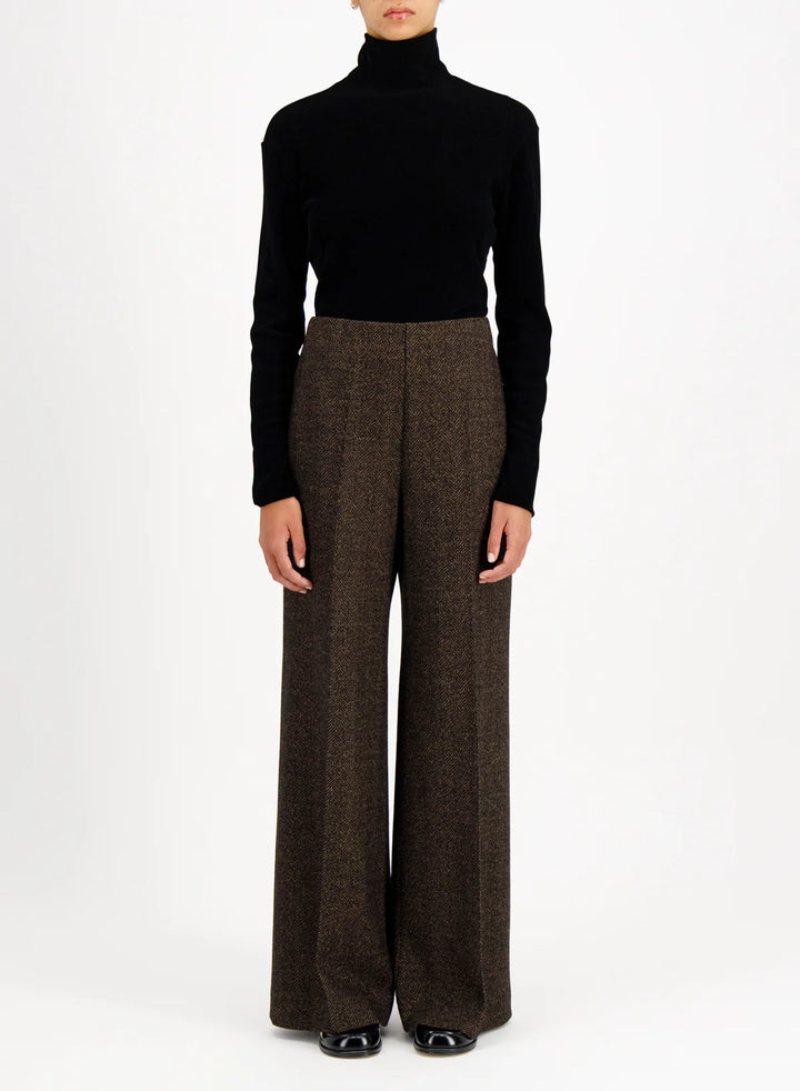 Women flared trousers donegal herringbone