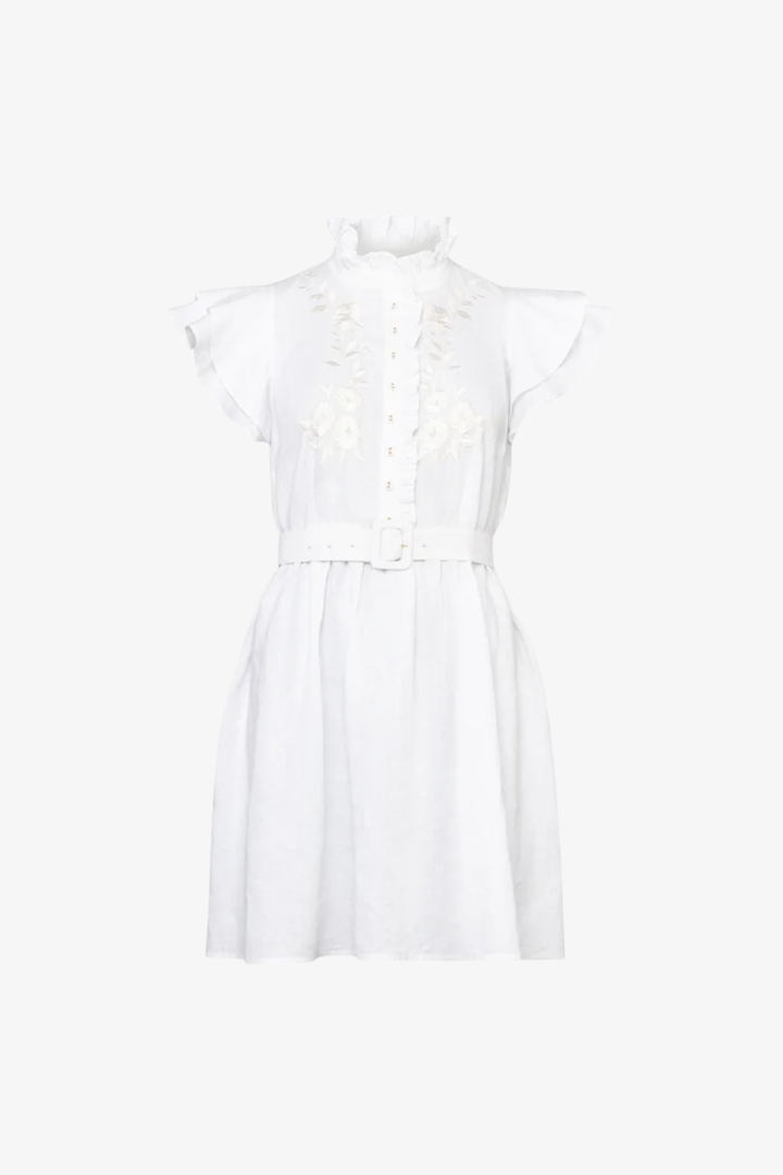 Linen Embroidered Ruffle Dress