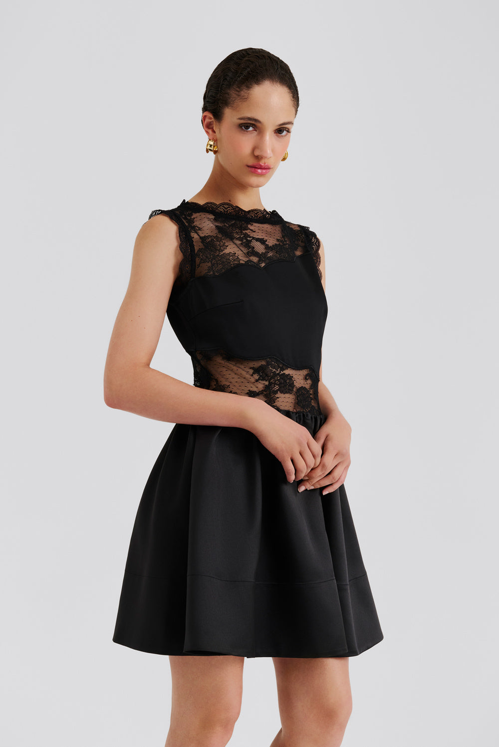 Rosy Lace Trimmed Cut Out Mini Dress