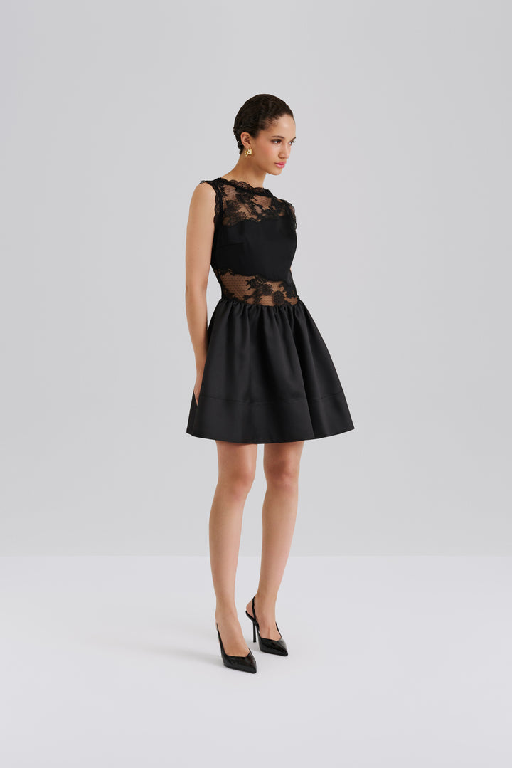 Rosy Lace Trimmed Cut Out Mini Dress