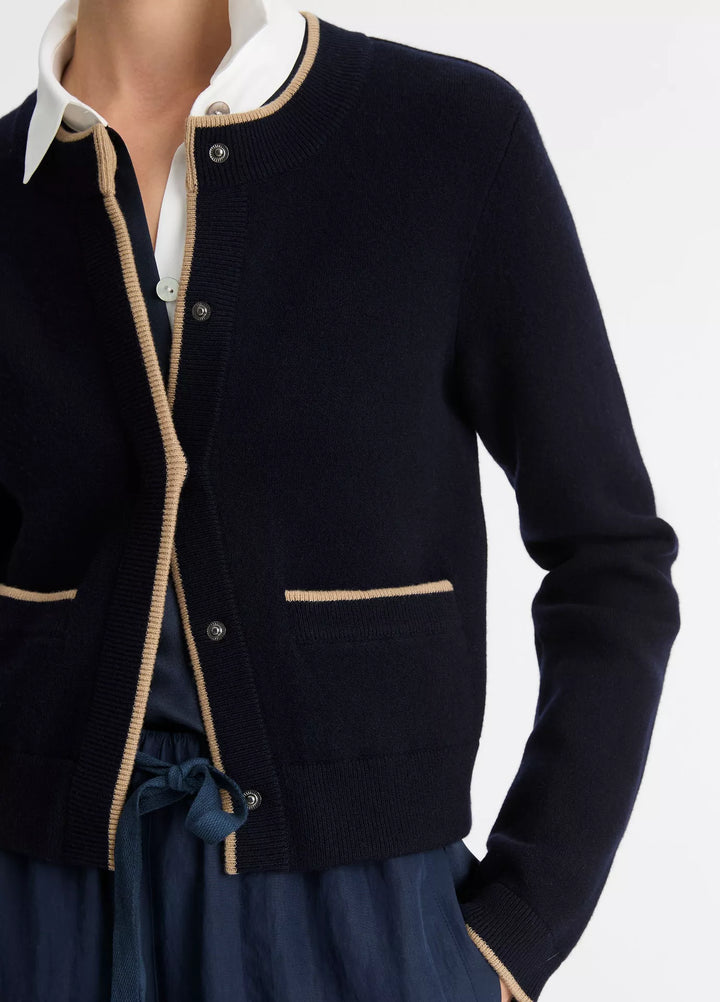 VINCE CONTRAST TIPPED SNAP CARDIGAN