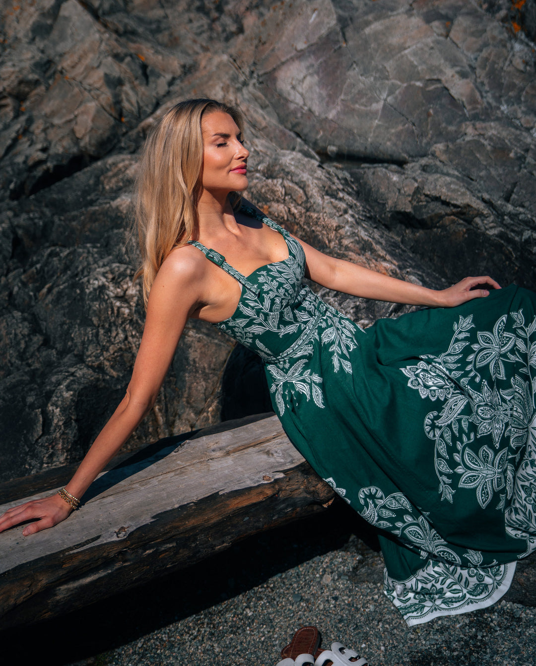 MIRANDA DARK GREEN BELT BUCKLES MAXI DRESS