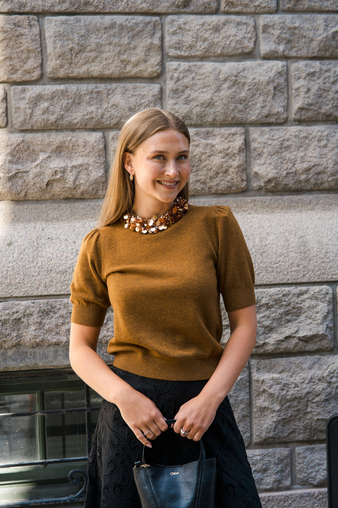 Liv Embroidered Cashmere Short Sleeve Knit