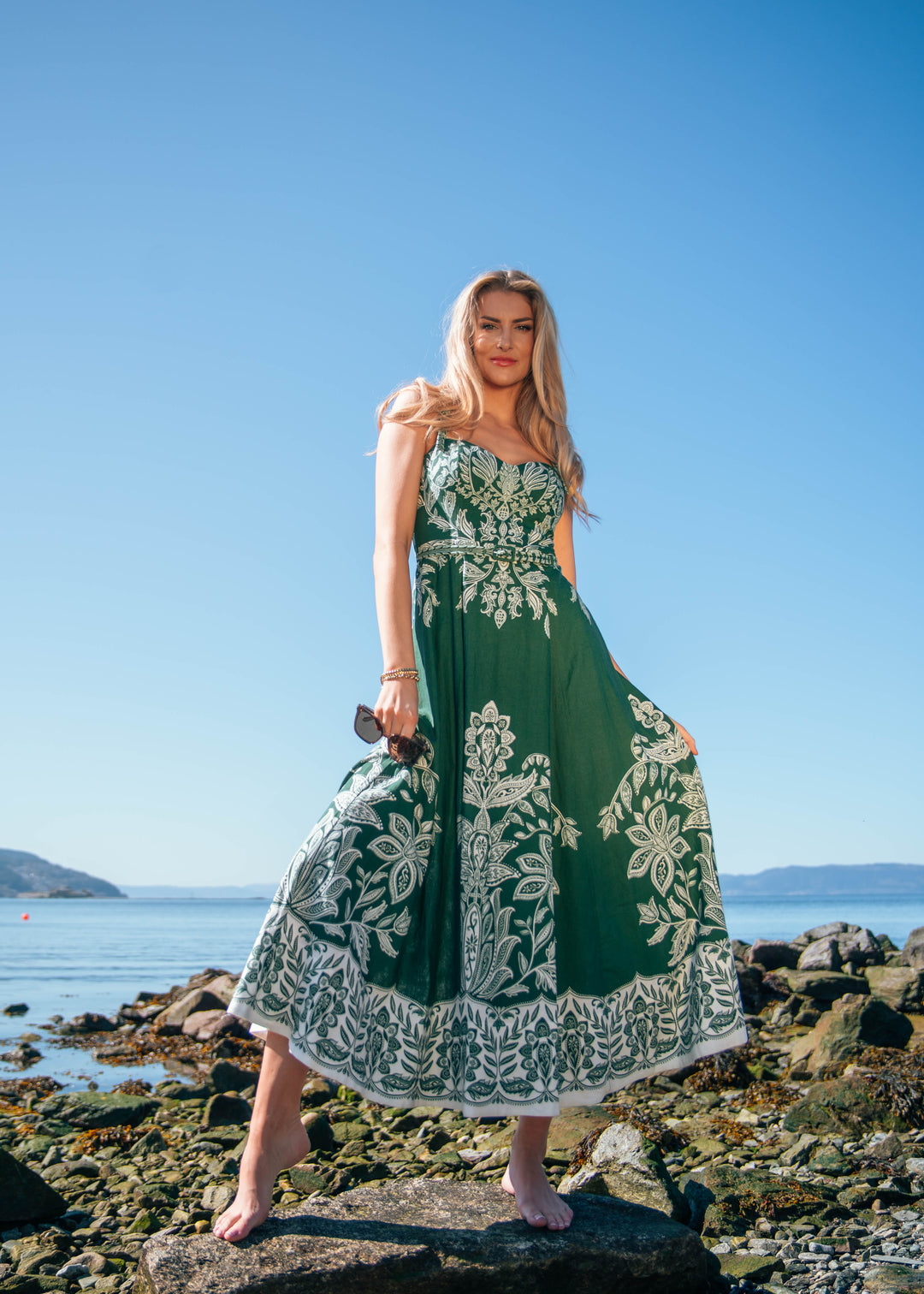 MIRANDA DARK GREEN BELT BUCKLES MAXI DRESS