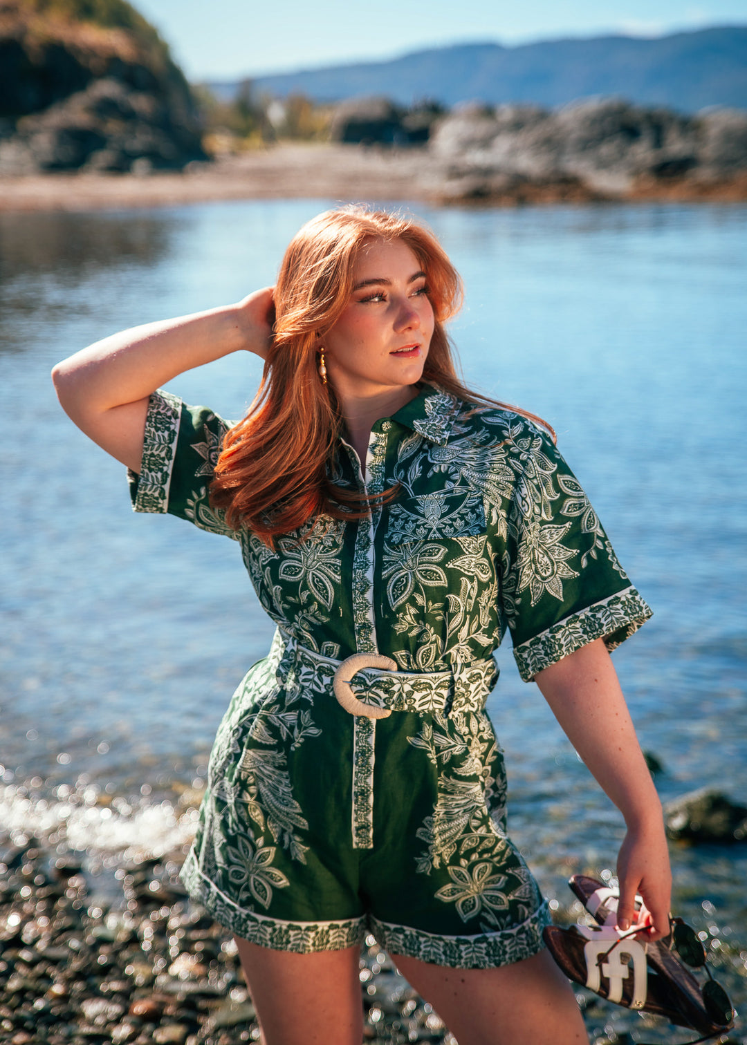 MIRANDA DARK GREEN SHORT SLEEVE ROMPER