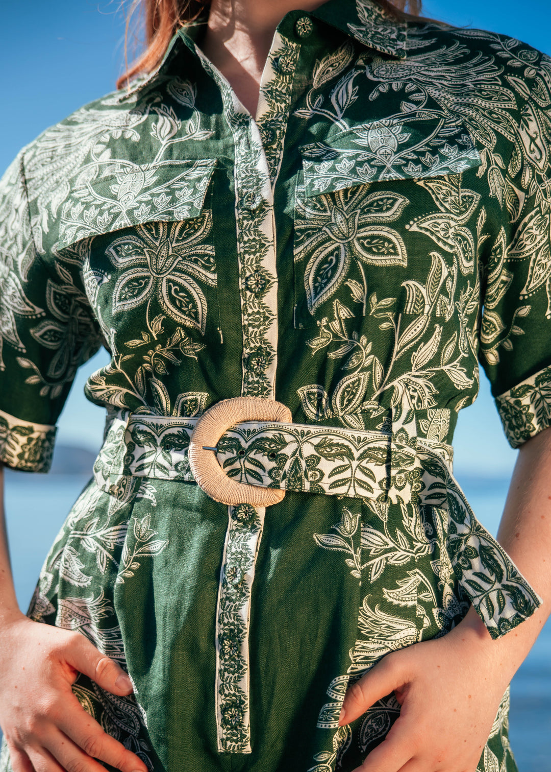 MIRANDA DARK GREEN SHORT SLEEVE ROMPER