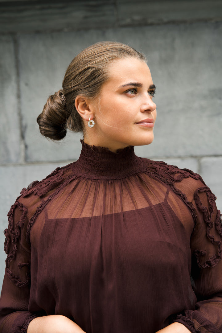 ULLA JOHNSON Magdalena Silk Smocked Long Sleeve Blouse