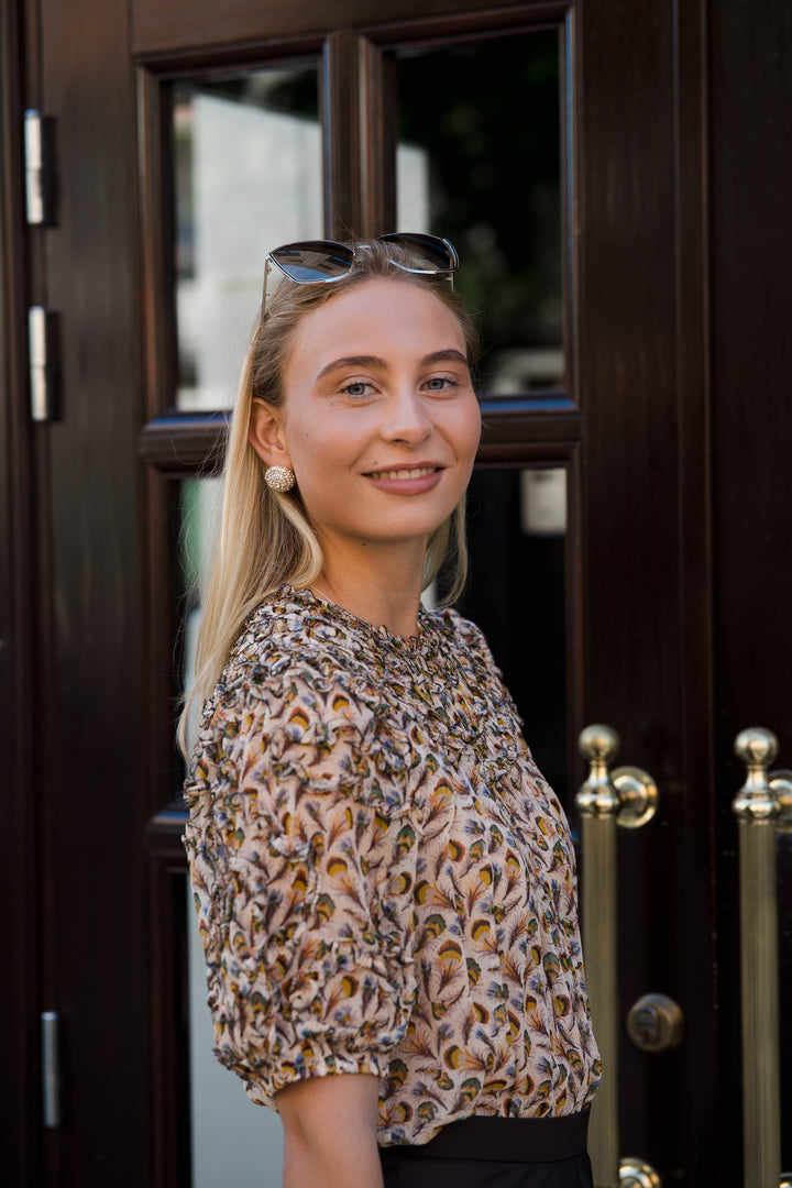 Isolda Silk Smocked Short Sleeve Blouse