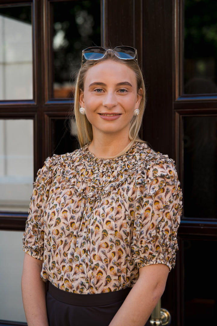 Isolda Silk Smocked Short Sleeve Blouse