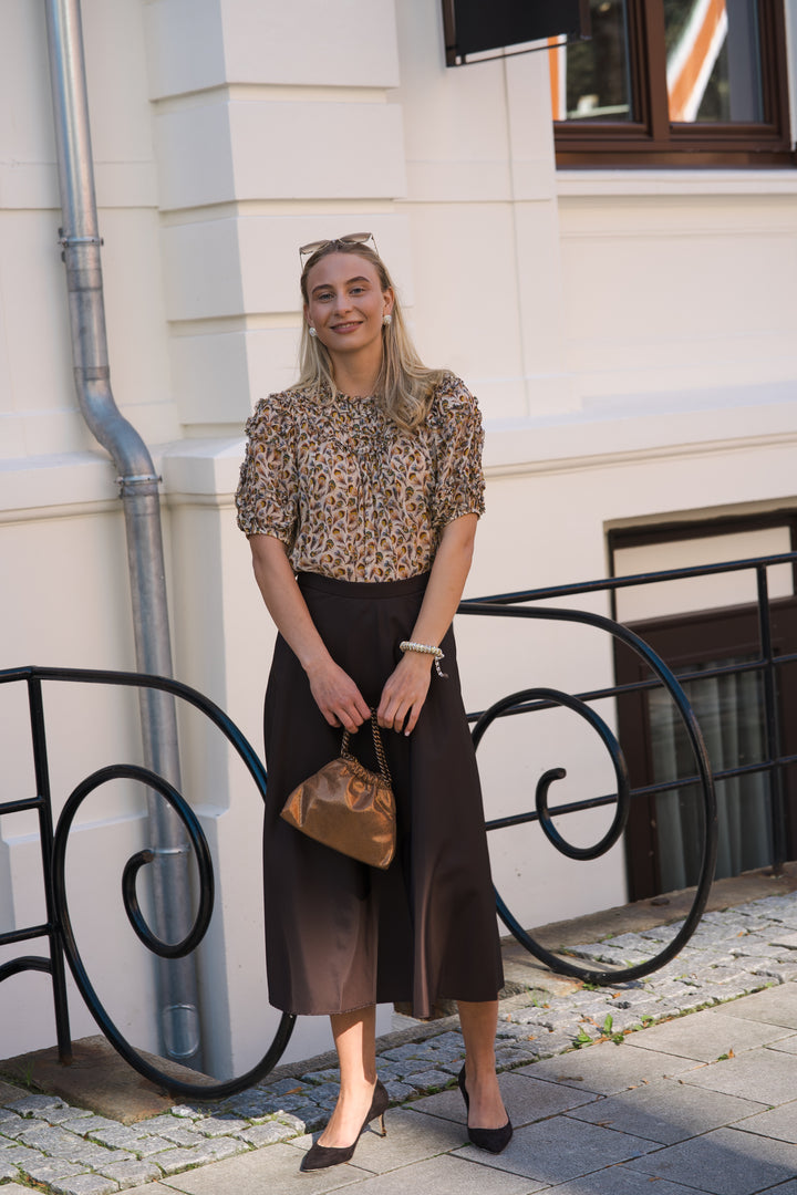 Isolda Silk Smocked Short Sleeve Blouse