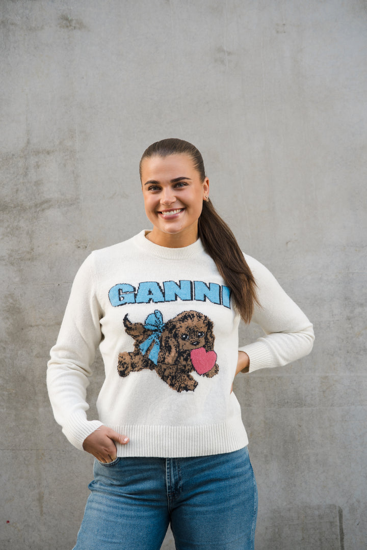 Graphic Wool Mix Fluffy Puppy Love Crewneck