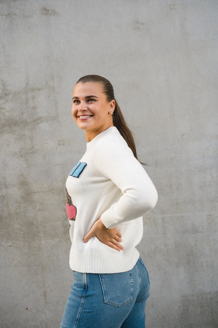 Graphic Wool Mix Fluffy Puppy Love Crewneck