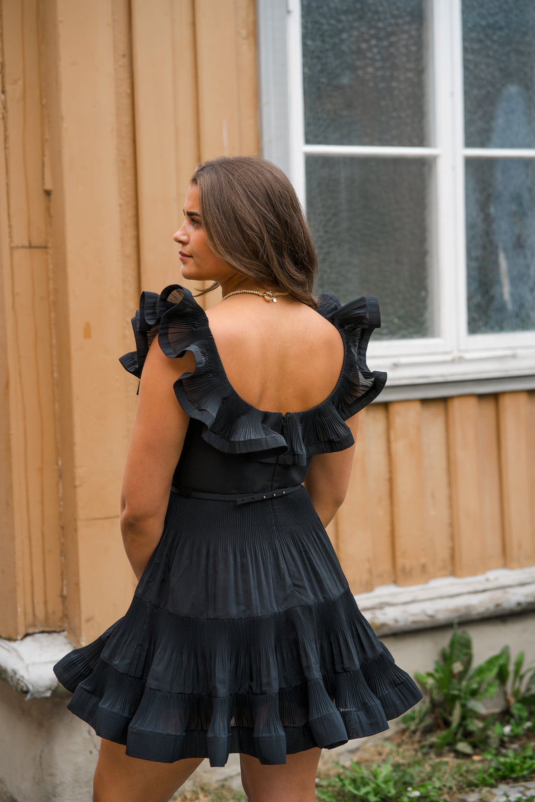 Pleated Frill Mini Dress