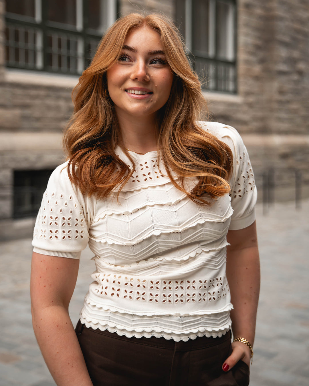 Marcelena Eyelet Knit Top