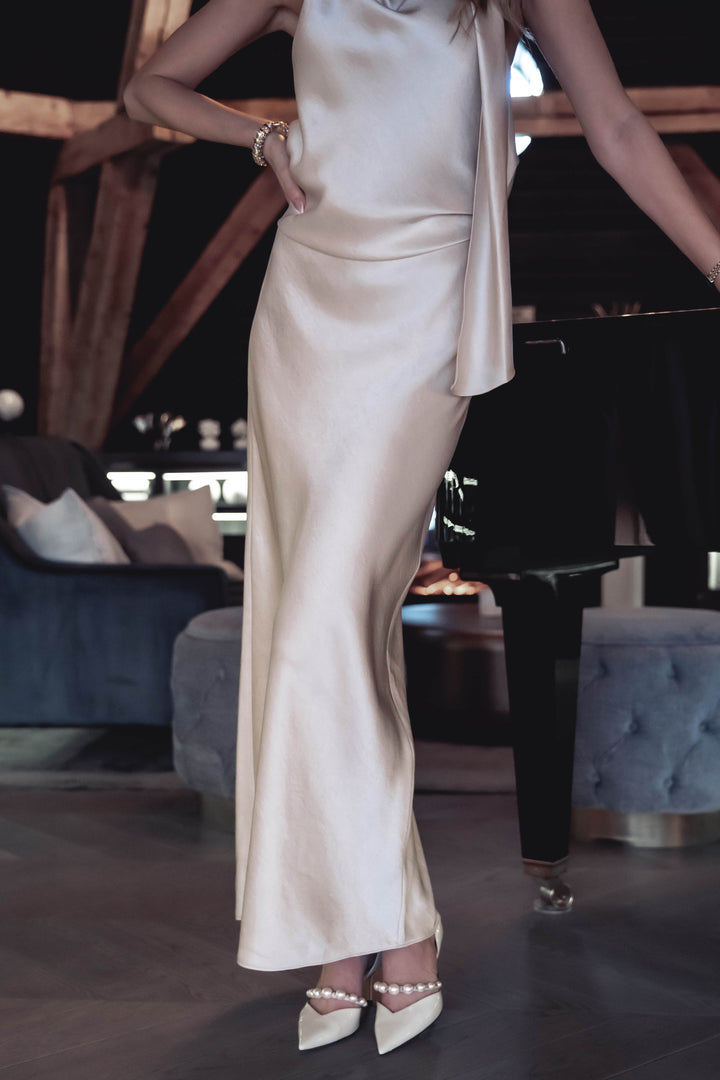 FLUID SATIN BIAS COLUMN SKIRT