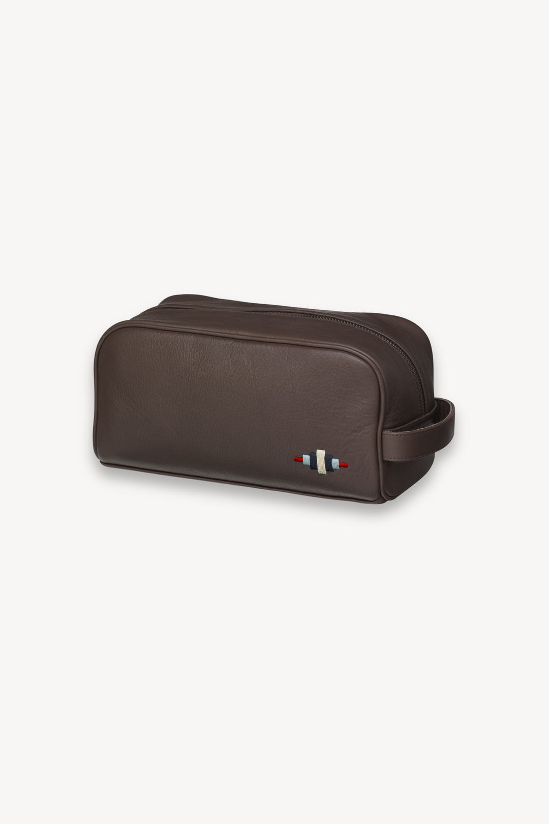 hombre washbag - brown leather with multi stitching