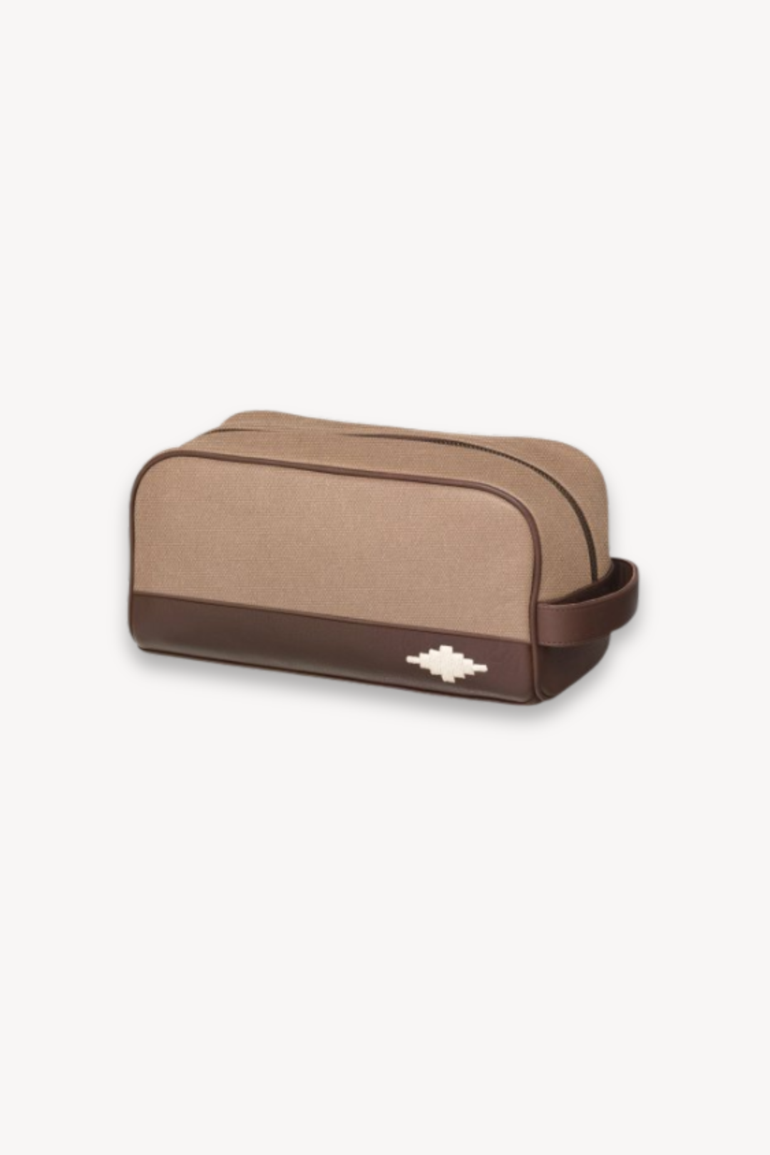 hombre washbag - brown leather and sand canvas with cream stitching