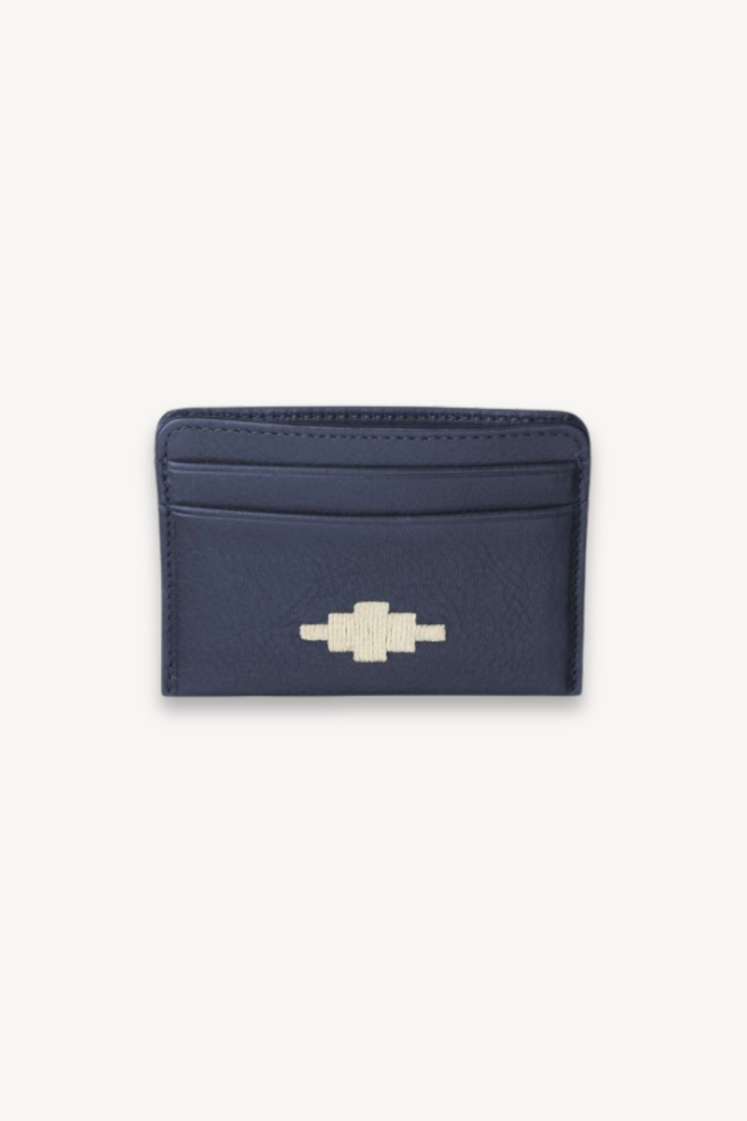 rombo card slip - navy leather with cream stitching
