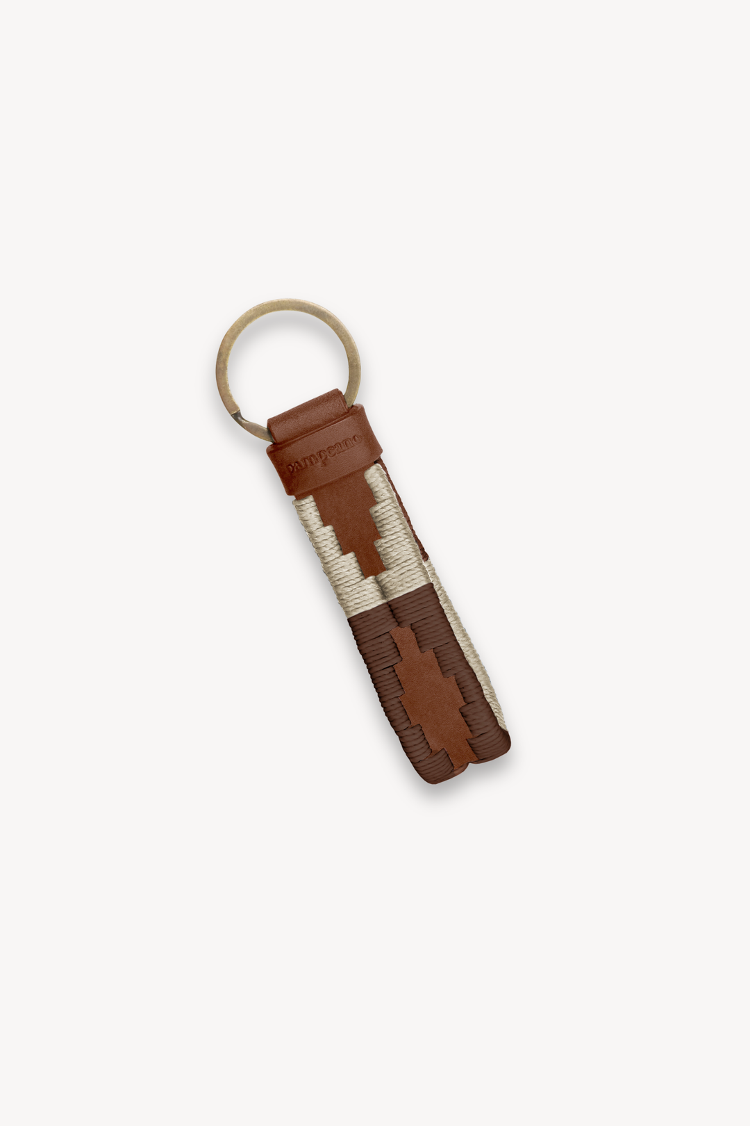 Charro loop key ring - tan leather with cream