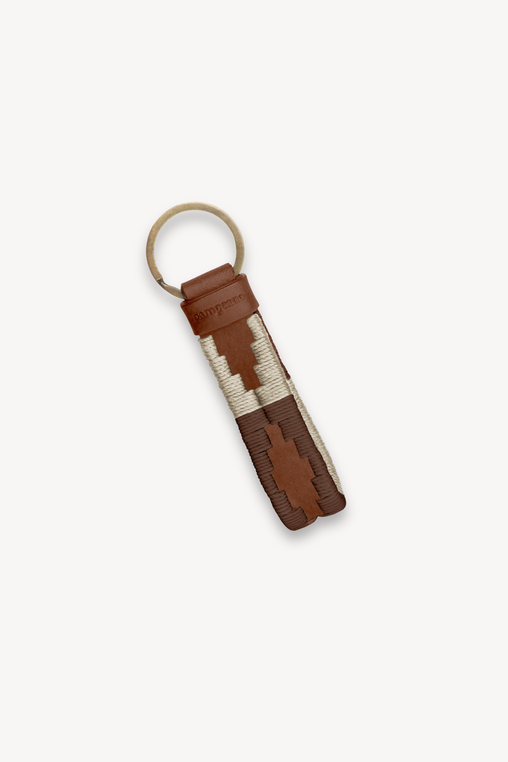 Charro loop key ring - tan leather with cream