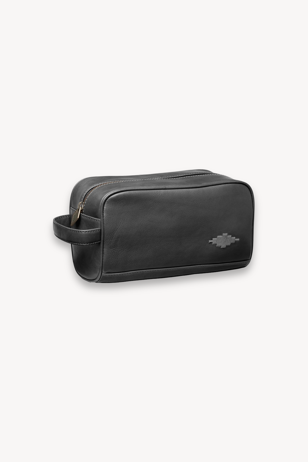 Hombre washbag - black leather with grey stitching