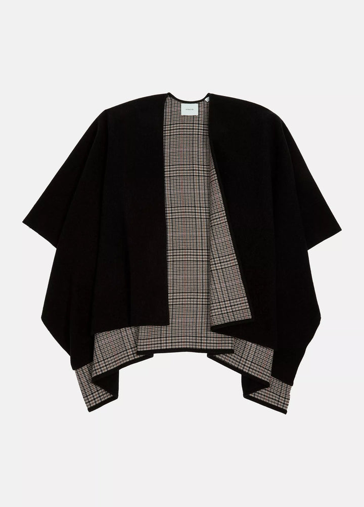 CASHMERE DF SOLID HBONE PLAID CAPE