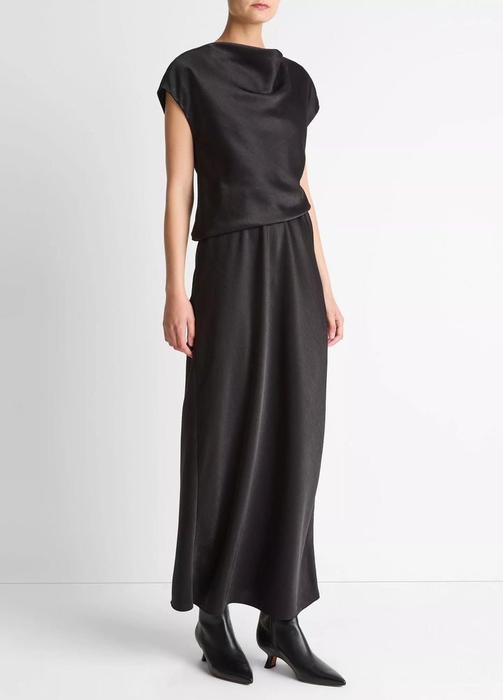 DRAPED COWL CAP SLV DRESS