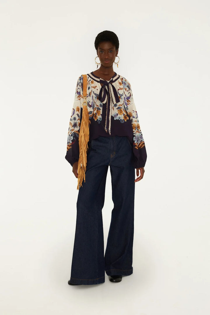 GOLDEN NATURE NAVY BLUE BLOUSE