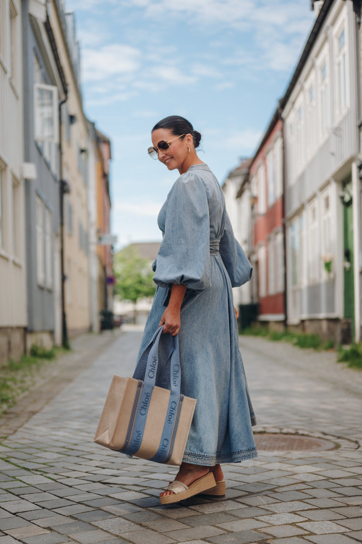 Indra Denim Wrap Midi Dress