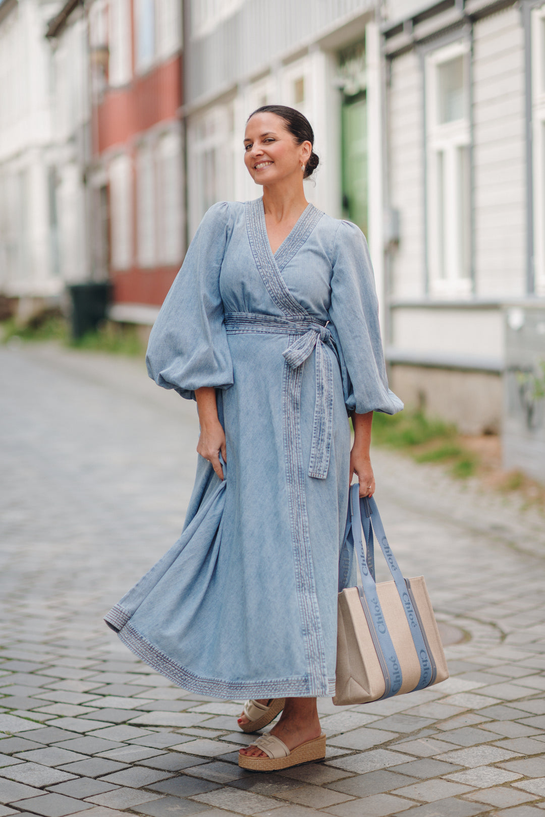 Indra Denim Wrap Midi Dress
