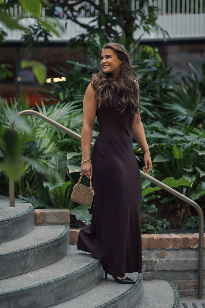Vida Cowl Neck Scarf Maxi Dress