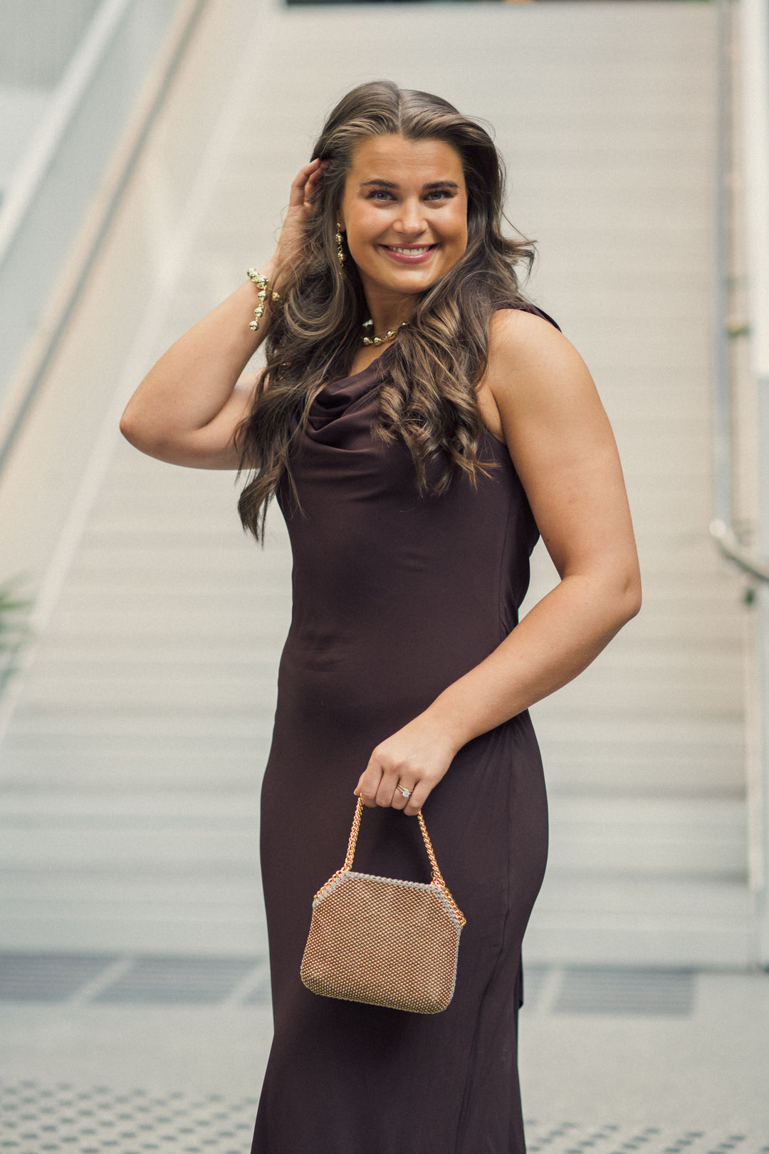 Vida Cowl Neck Scarf Maxi Dress