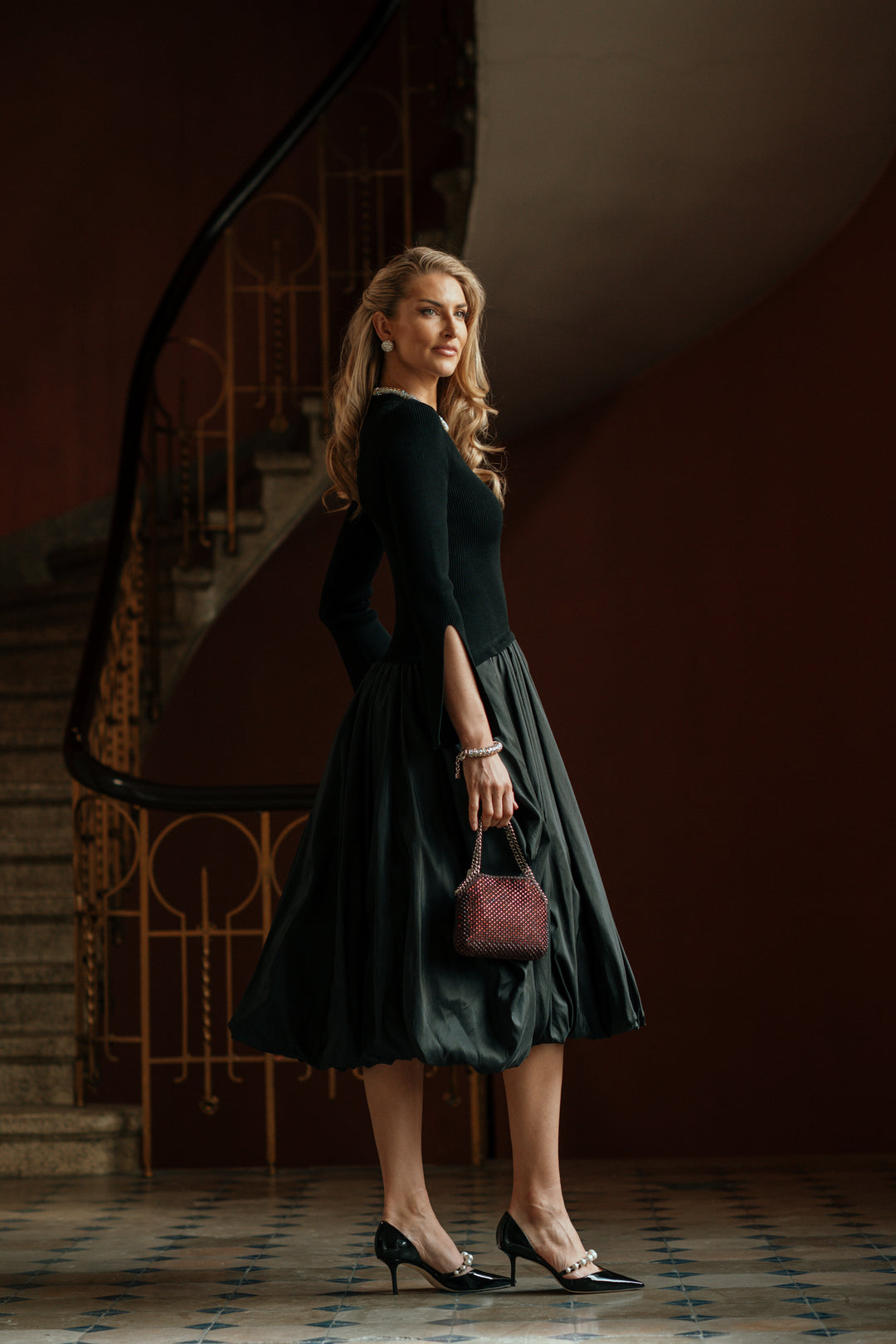 KENLIE L/S MOCK NECK MIDI DRESS