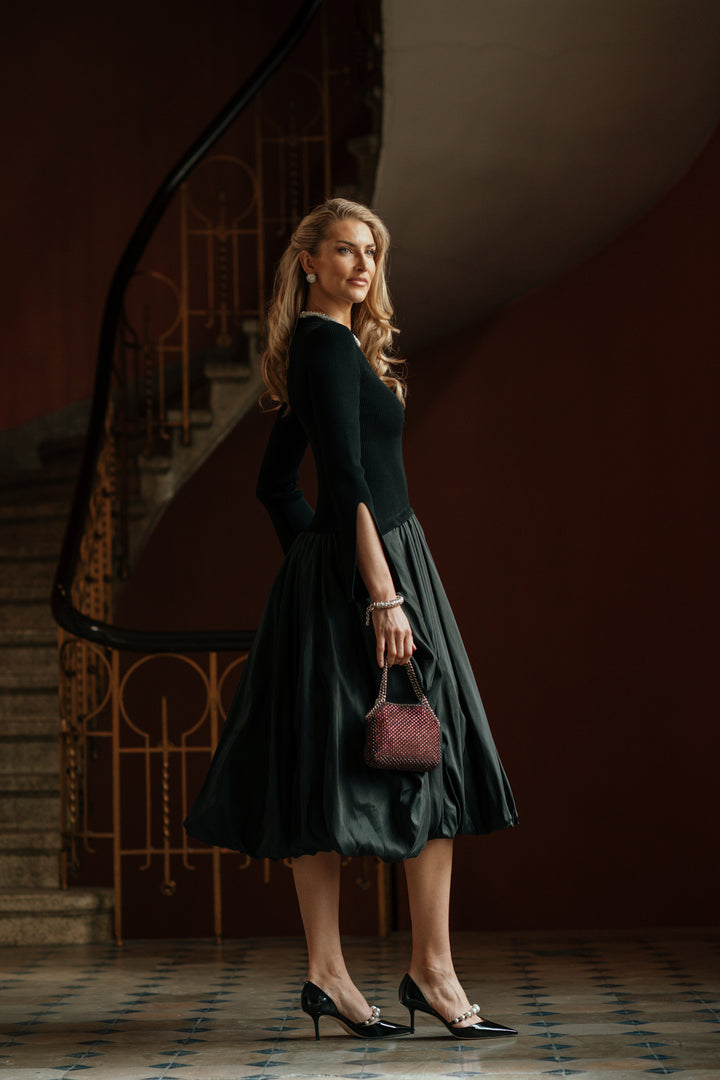 KENLIE L/S MOCK NECK MIDI DRESS