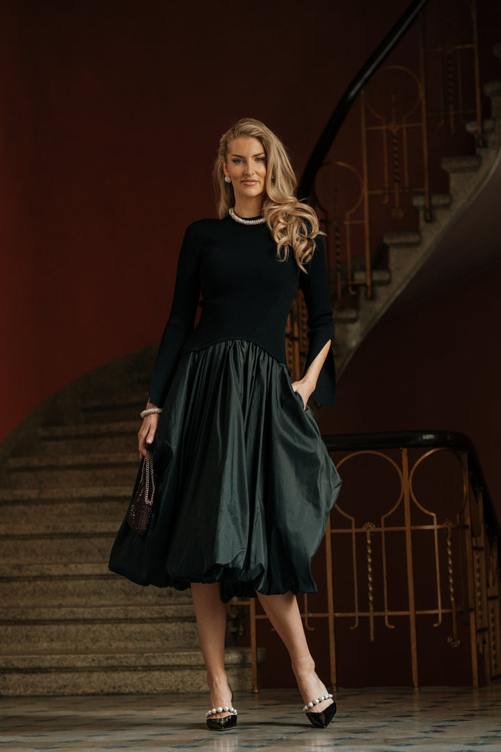 KENLIE L/S MOCK NECK MIDI DRESS