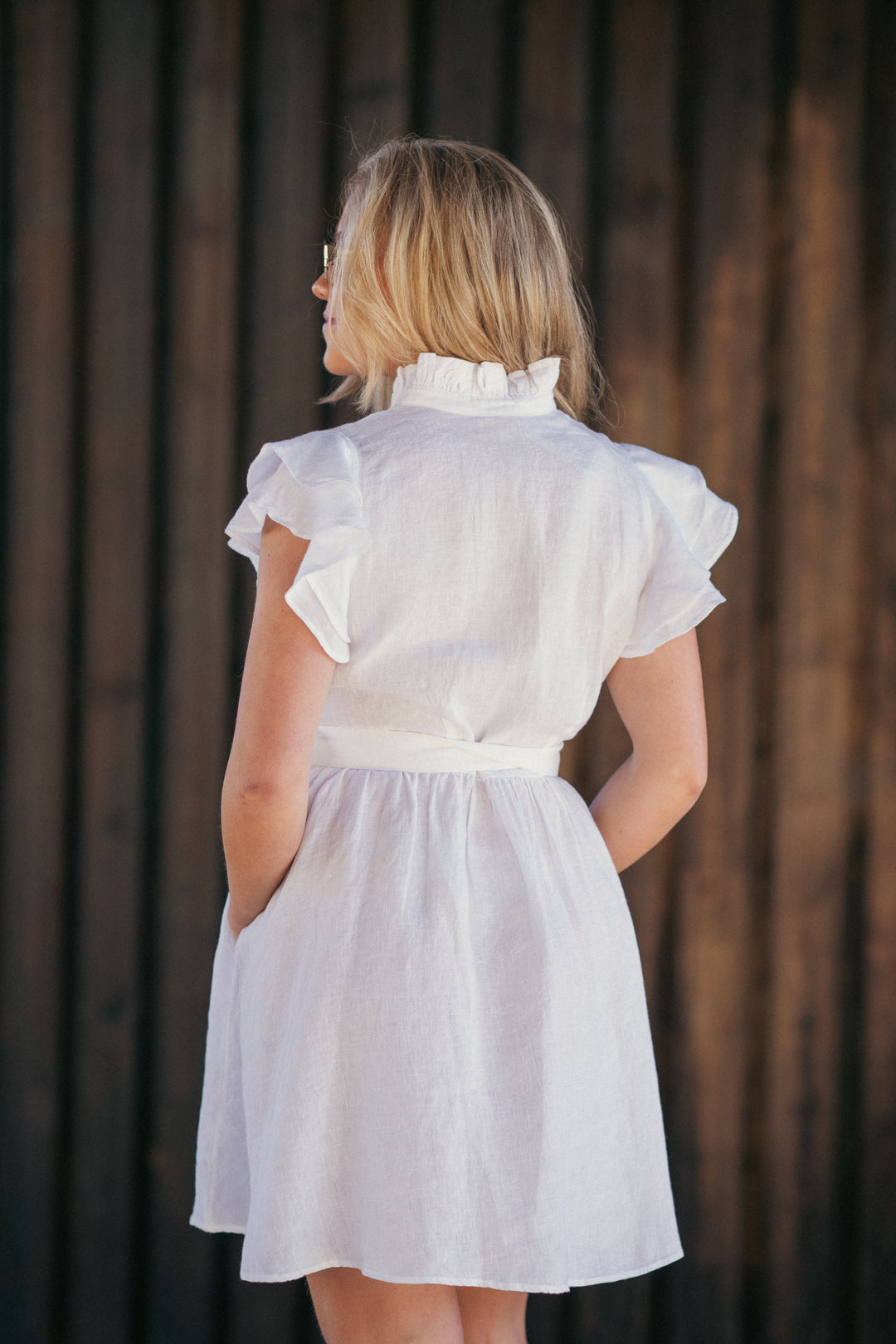 Linen Embroidered Ruffle Dress