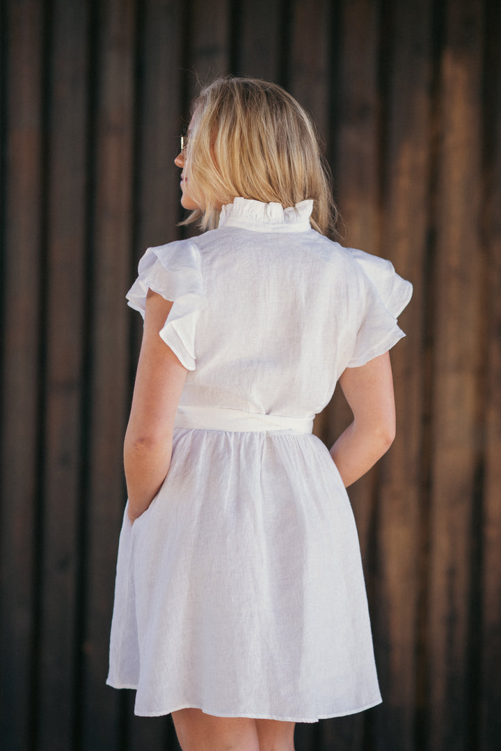 Linen Embroidered Ruffle Dress