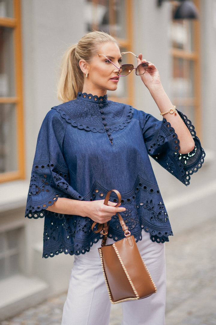 Mahon Broderie Denim Top